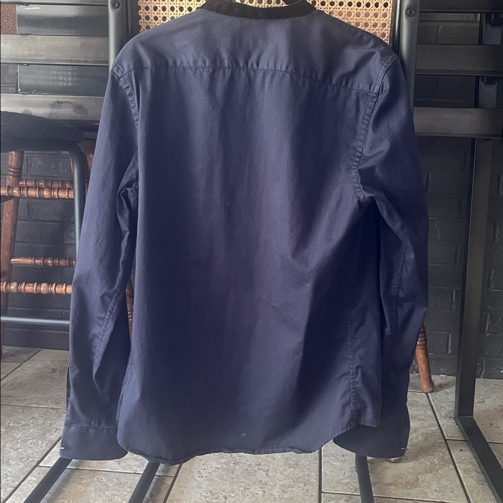 Zara Men's Navy Band-Collar Lightweight Shirt Jacket - Picture 3 of 3